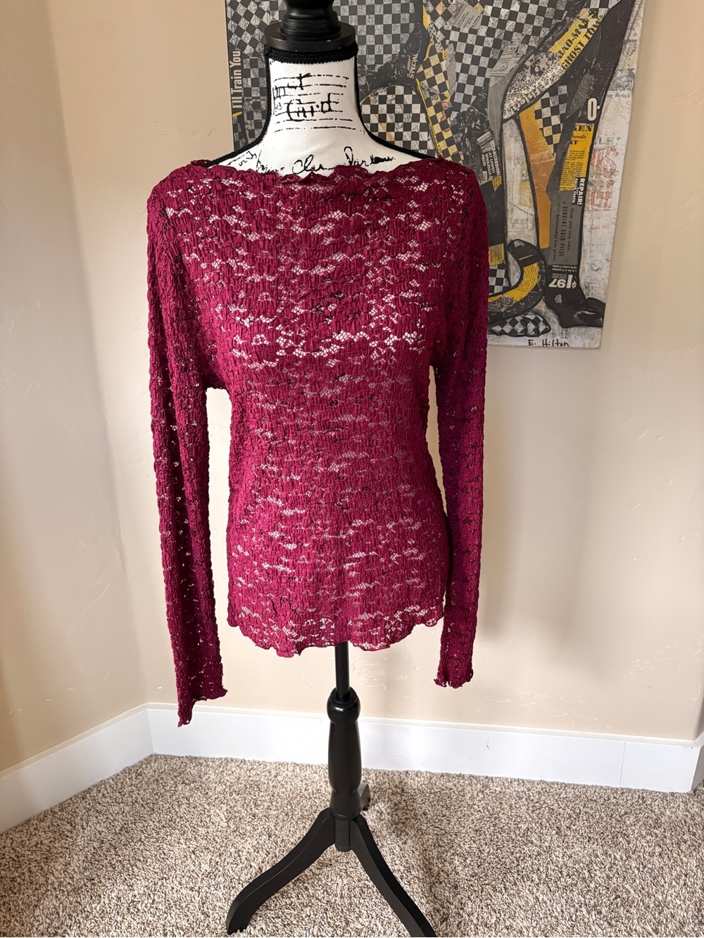 JCrew Open-Knit Long Sleeve Top - wine